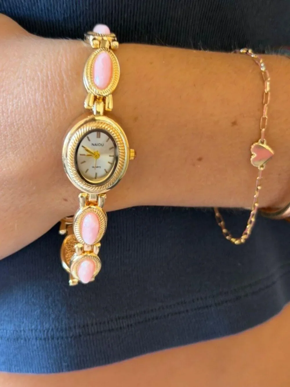 Dainty Pink Gemstone Link Band Watch Preppy Y2K OS